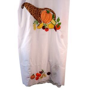 Thanksgiving Tablecloth Embroidered Cornucopia Fall Harvest 90x66 In Scaloped